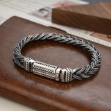 Sterling Silver Safety Pattern Woven Fox Tail Bracelet For Men