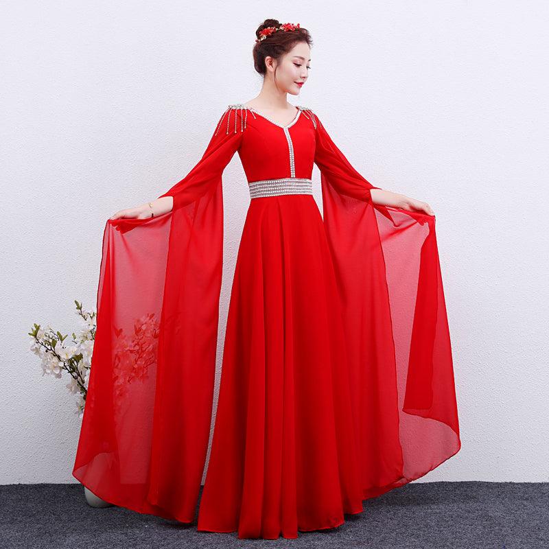 The Red Long Guzheng Performance Dress Is Elegant And Slim - Nioor