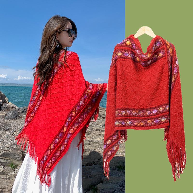 Autumn And Winter New Ethnic Style Shawl Travel Tassel Cloak - Nioor