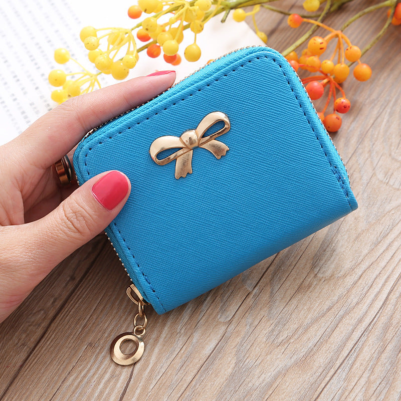 New Solid Color Bow Women's PU Leather Zipper Wallet