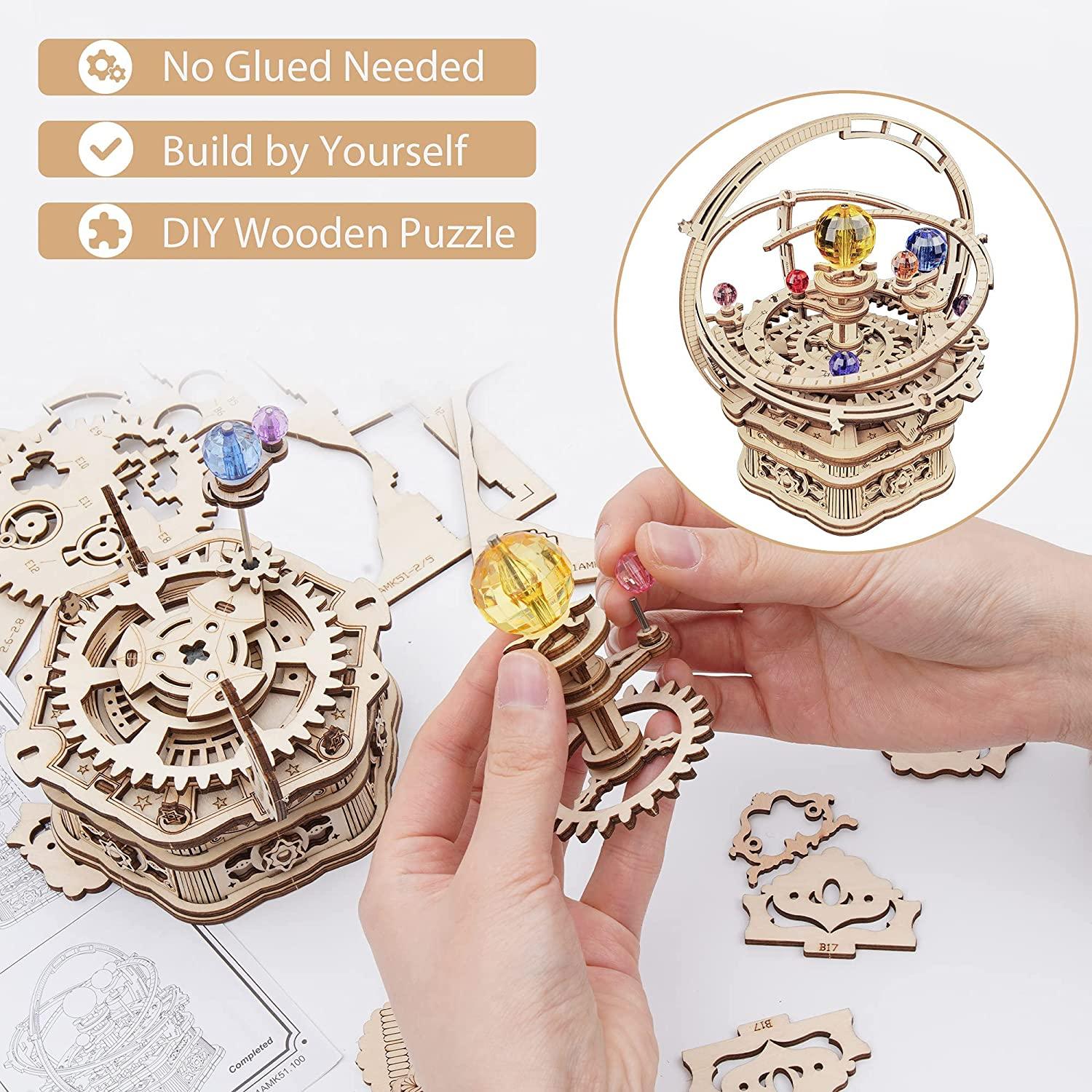 ROKR Rotating Starry Night Mechanical Music Box 3D Wooden Puzzle Assembly Model Building Kits Toys For Children Kids - AMK51 - Nioor