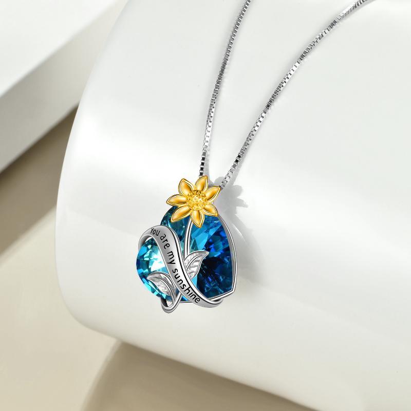 You Are My Sunshine Sunflower Pendant Necklace In Sterling Silver With Crystal - Nioor