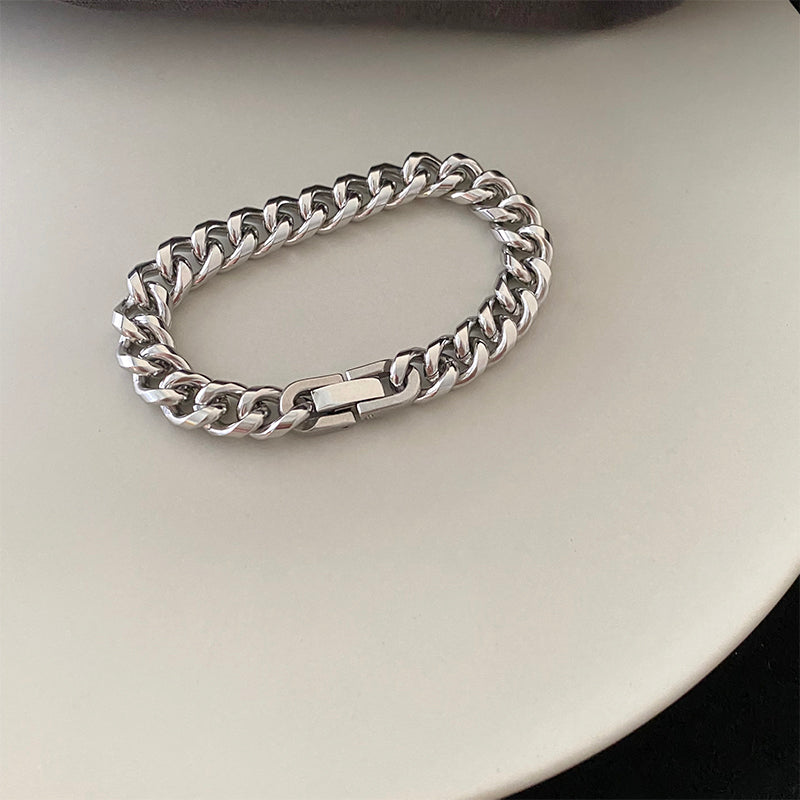 Couple Titanium Steel Cuban Link Chain Bracelet Does Not Fade