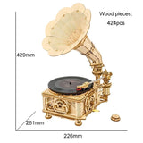 Robotime ROKR DIY Hand Crank Classic Gramophone Wooden Puzzle Model Building Kits Assembly Toy Gift For Children LKB01 - Nioor