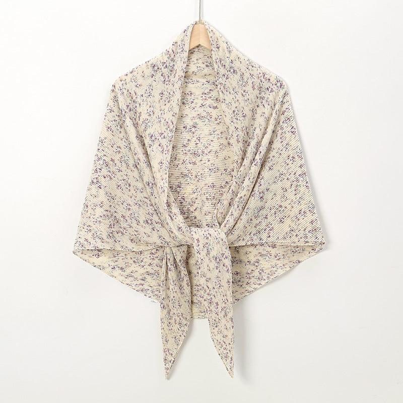 Pearl Chiffon Printed Square Scarf Pleated Scarf - Nioor