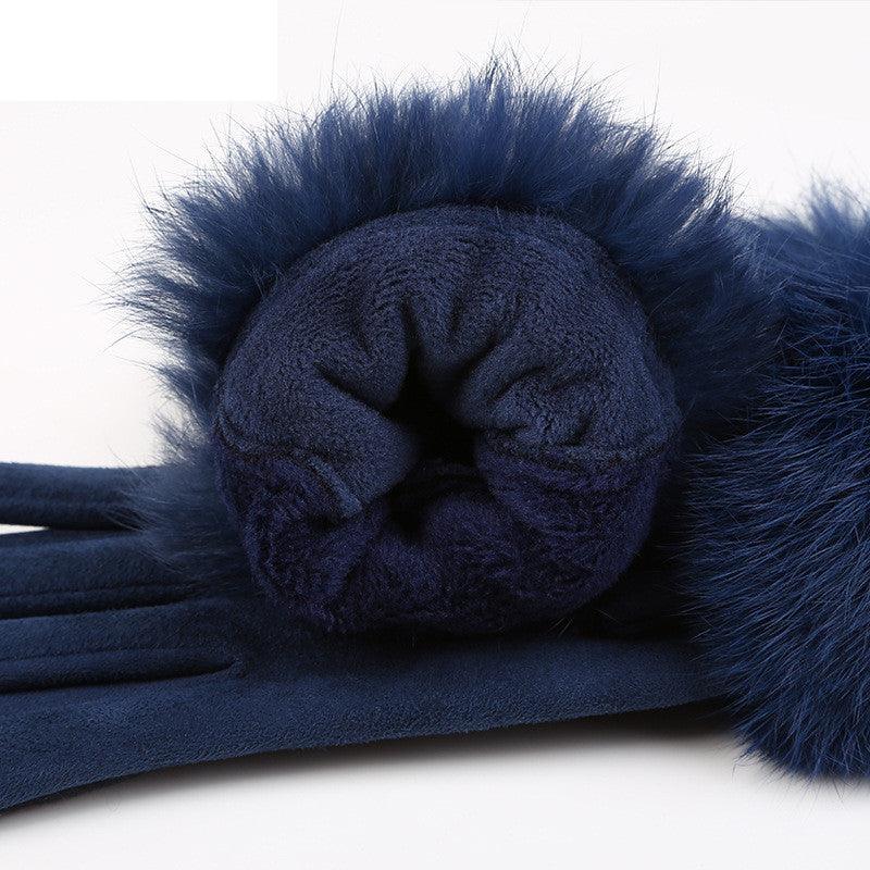 Women's Winter Cute Rabbit Hair Cycling Warm Suede Gloves - Nioor