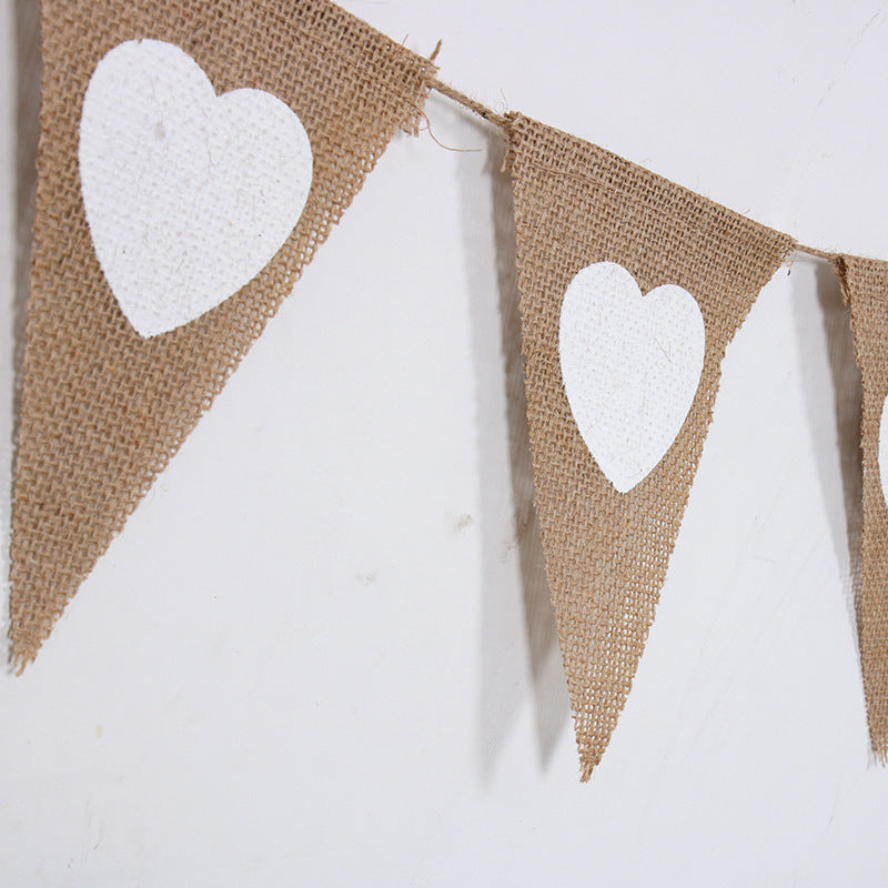 Wedding Decoration Linen Love Triangle Flag Party Supplies Peach Heart Linen Pull Flag Stage Background Flag