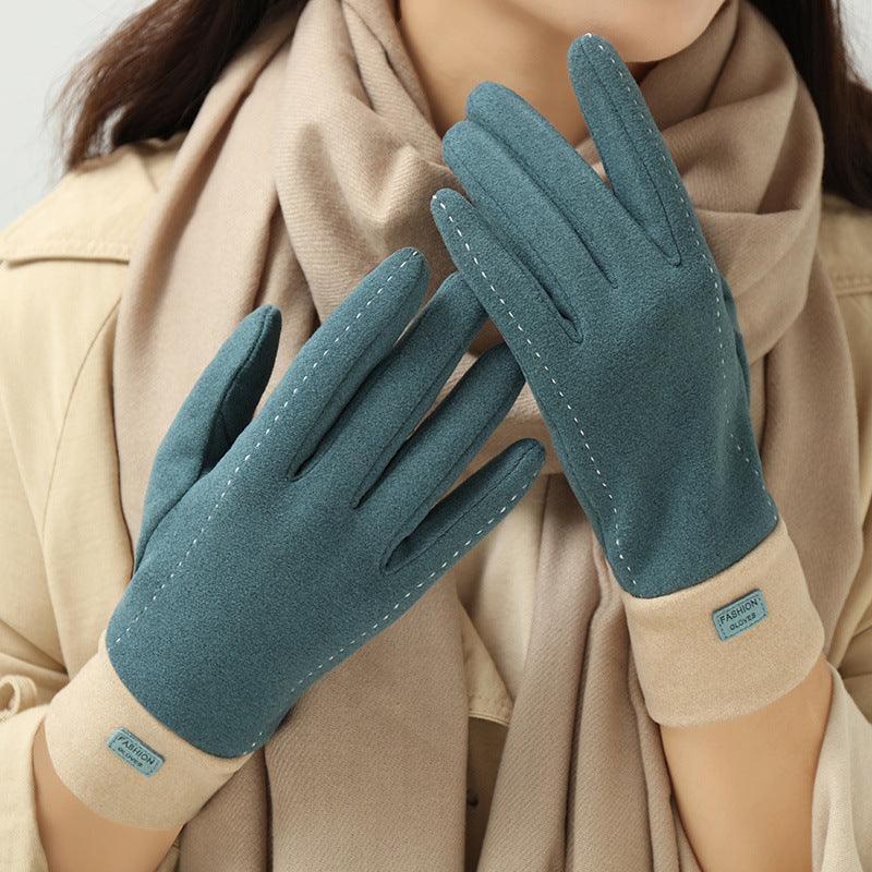 Women's Winter New Dralon Fleece-lined Warm Korean-style Cold-proof Touch Screen Riding Outdoor Driving Gloves For Students - Nioor