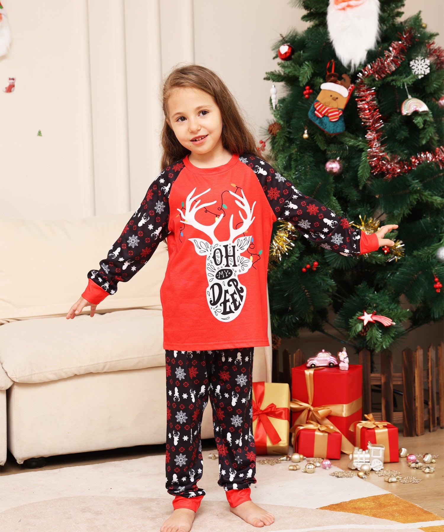 New Letter Snowflake Deer Christmas Parent-child Suit Printed Homewear Pajamas - Nioor