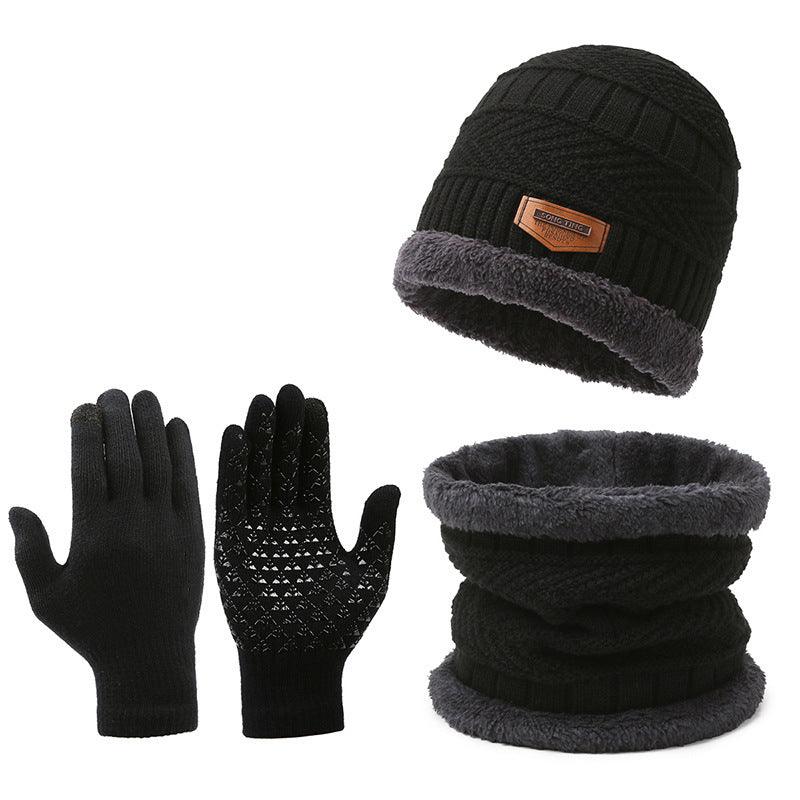 Men's Winter Scarf Gloves Three-piece Set Fleece-lined Warm Knitted Hat - Nioor