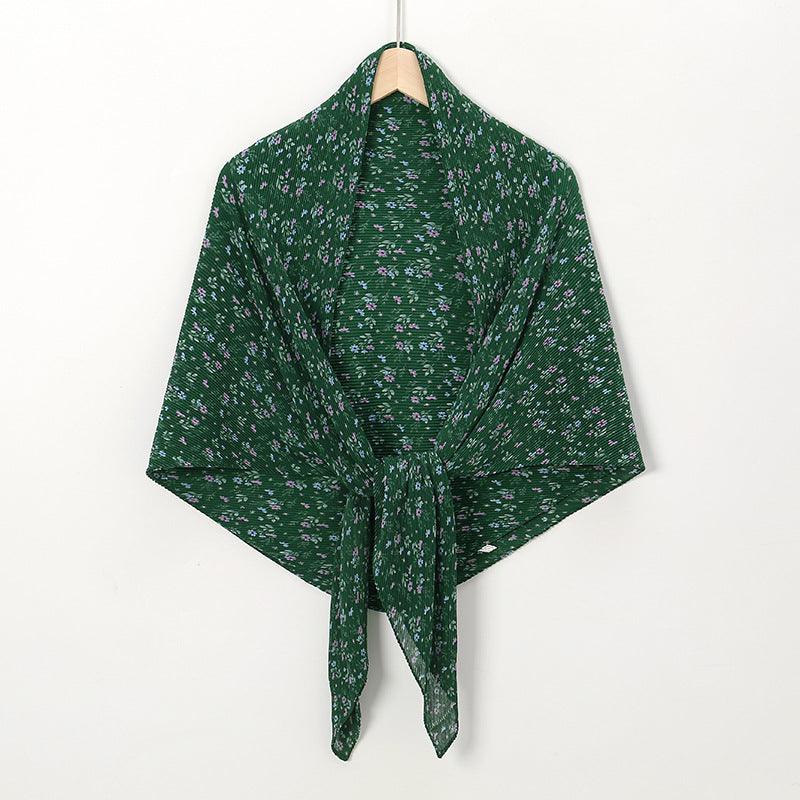 Pearl Chiffon Printed Square Scarf Pleated Scarf - Nioor