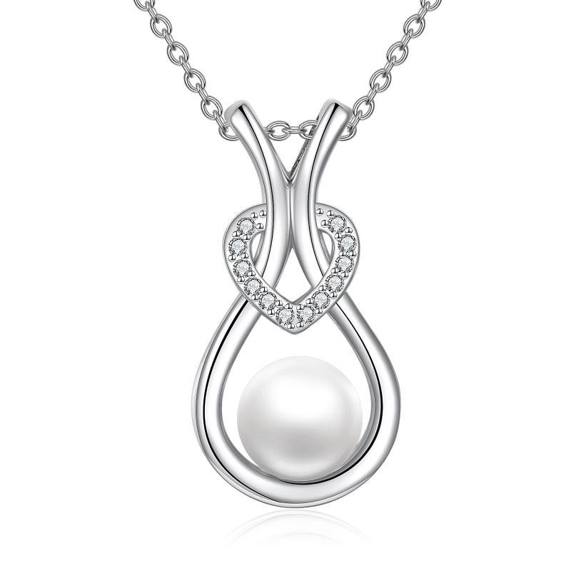 Freshwater Cultured Pearl Sterling Silver Heart Pendant Necklace - Nioor