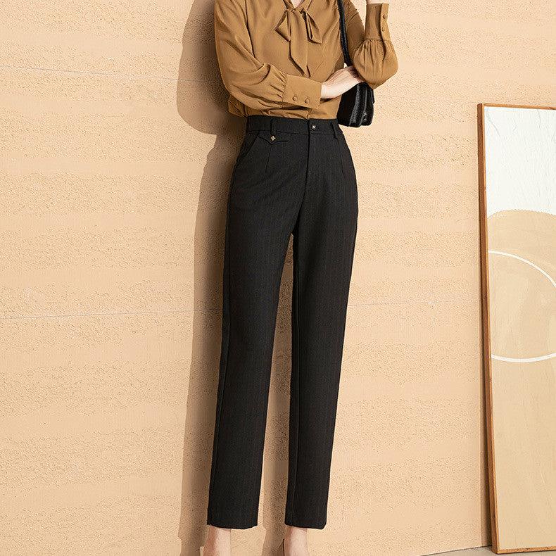 Women's Fashionable High Waist Straight Drape Nine-Point Pants - Nioor