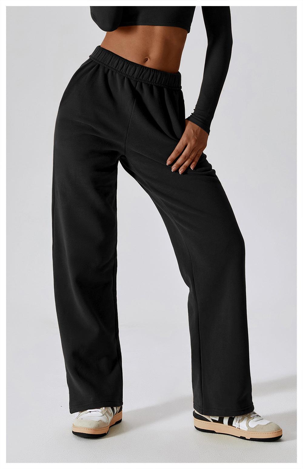 Waist-tied Fleece-lined Warm And Loose Straight Wide Leg Outdoor Leisure Sports Pants - Nioor