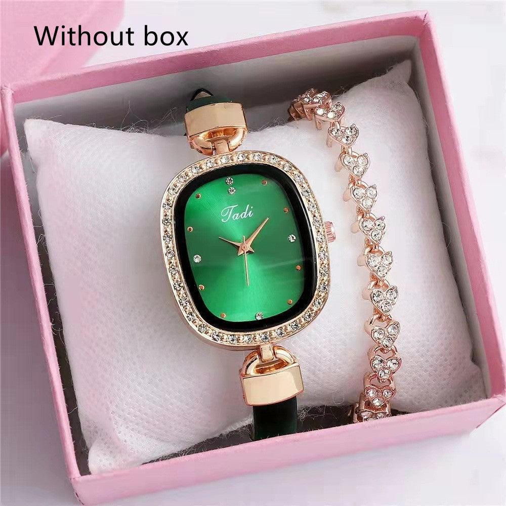 Women's Watch Bracelet Suit Two-piece Women's Quartz Watch Diamond Rhinestone Thin Belt Fashion Watch - Nioor