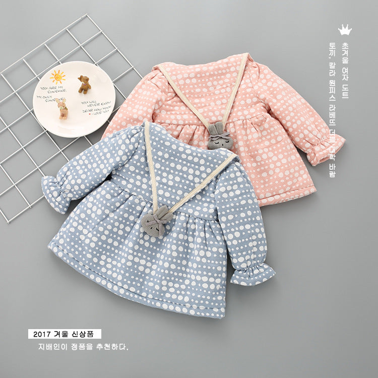 New Autumn And Winter Dress Female Children With Korean Female Baby Princess Dress Baby Cashmere Thickened Dot Skirt