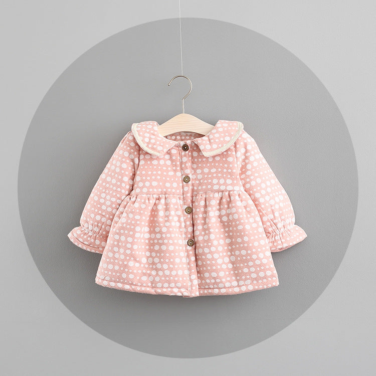 New Autumn And Winter Dress Female Children With Korean Female Baby Princess Dress Baby Cashmere Thickened Dot Skirt