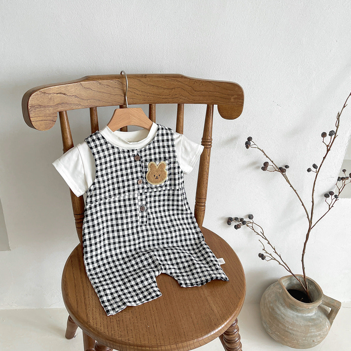 Summer New Thin Type Sleeveless Leotard Baby Boy Plaid Chest Bear Vest Bodysuit Romper