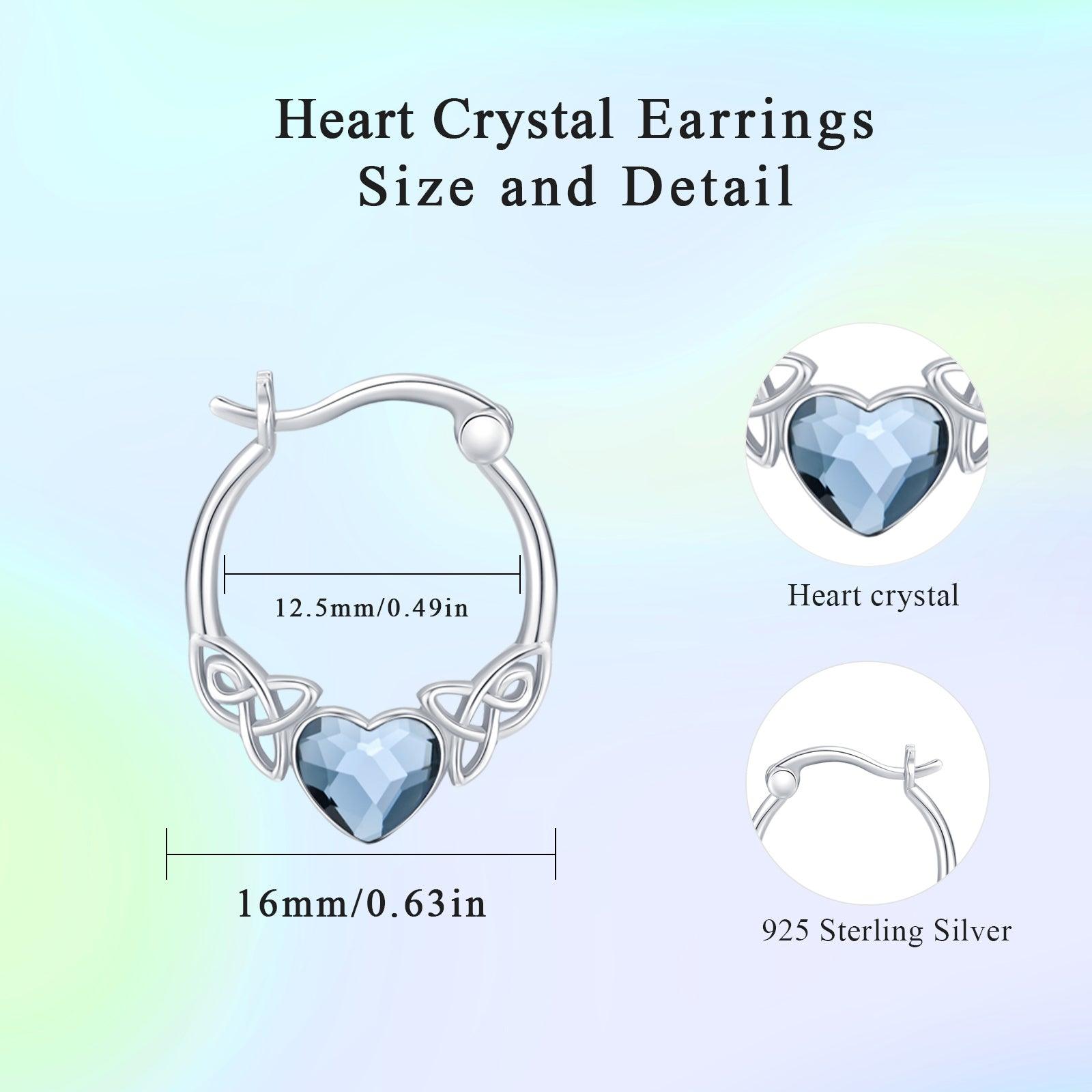 925 Sterling Silver Austrian Crystal Irish Celtic Love Heart Hoop Earrings - Nioor