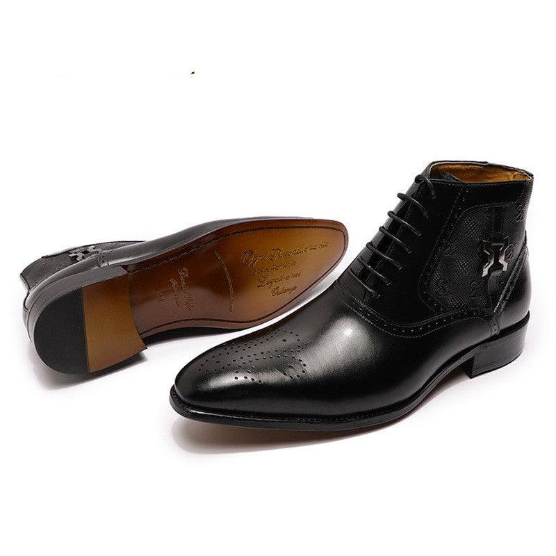 Men's Pointed Leather Boots Front Lace-up Boots - Nioor