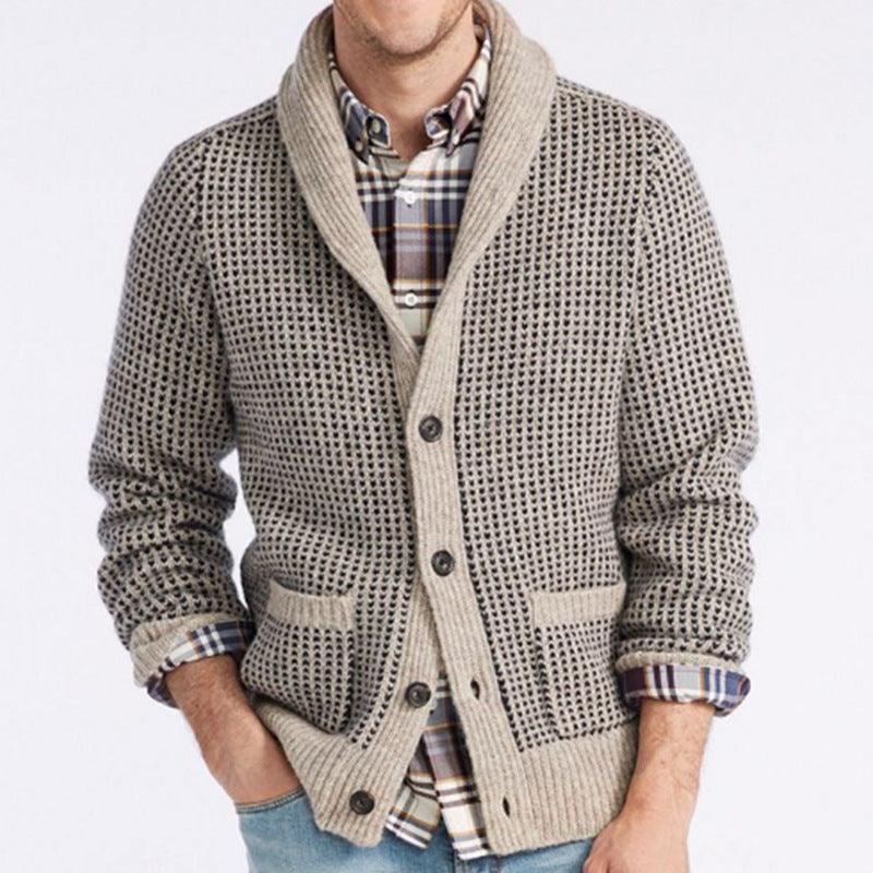 Men's Cardigan Lapel Jacquard Casual Sweater - Nioor