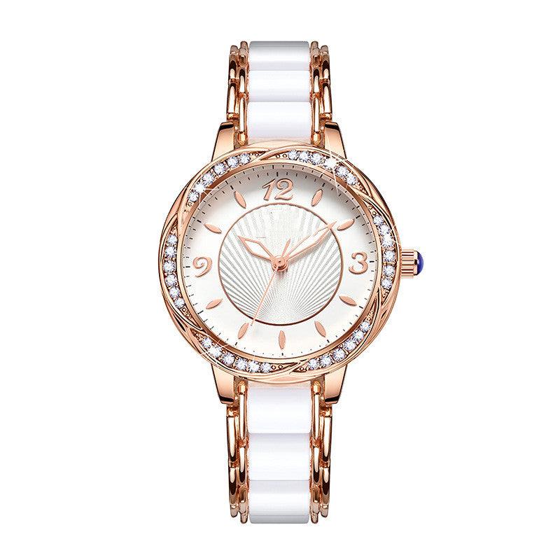 Women's Fashion Simple Ceramic Strap Butterfly Buckle Quartz Watch - Nioor