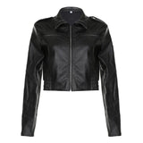 Solid Color Zipper Small Loose Lapels Fashion American Leather Coat Women's - Nioor