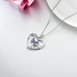 Butterfly Heart Pendant Necklace in White Gold Plated Sterling Silver - Nioor