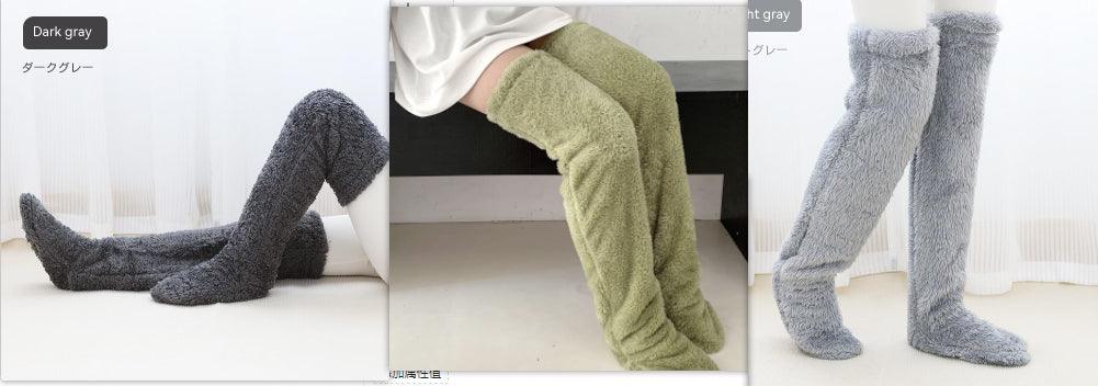 Over Knee High Fuzzy Long Socks Winter Warm Cold Leg Knee Joint Cold-proof Stockings Home Floor Sleeping Socks - Nioor