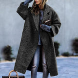 Autumn And Winter Long Woolen Color Temperament Commute No Belt Lapel Loose Woolen Green Coat - Nioor