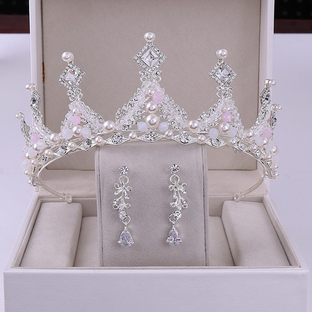 Korean Style Bridal Crown Earring Set - Nioor