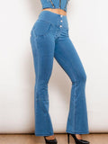 Shascullfites Melody Light Blue Flared Lift Jeggings Button Up Jeans Shaping Jeans Women High Waist Flare Jeans - Nioor