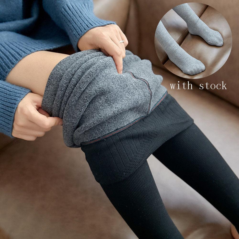 High Waist Stripes Leggings Winter Warm Thick High Stretch Imitation-cashmere Trousers Skinny Fitness Woman Pants - Nioor