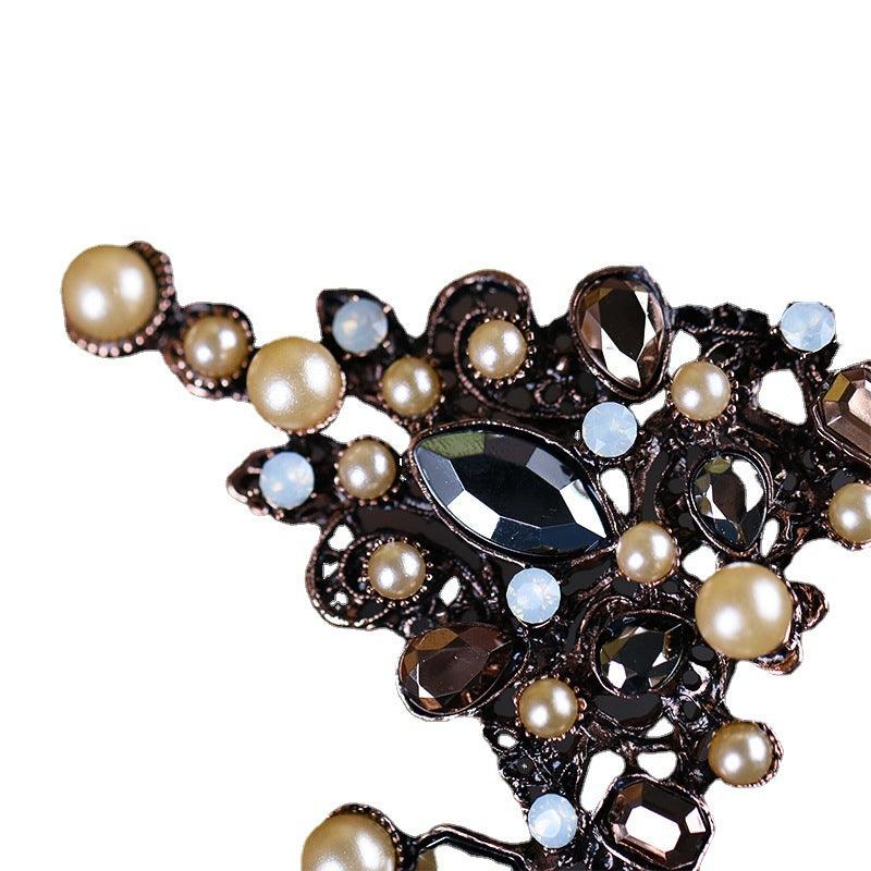 Vintage Pearl Headdress In Diamond-studded Metal - Nioor