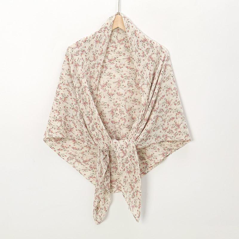 Pearl Chiffon Printed Square Scarf Pleated Scarf - Nioor