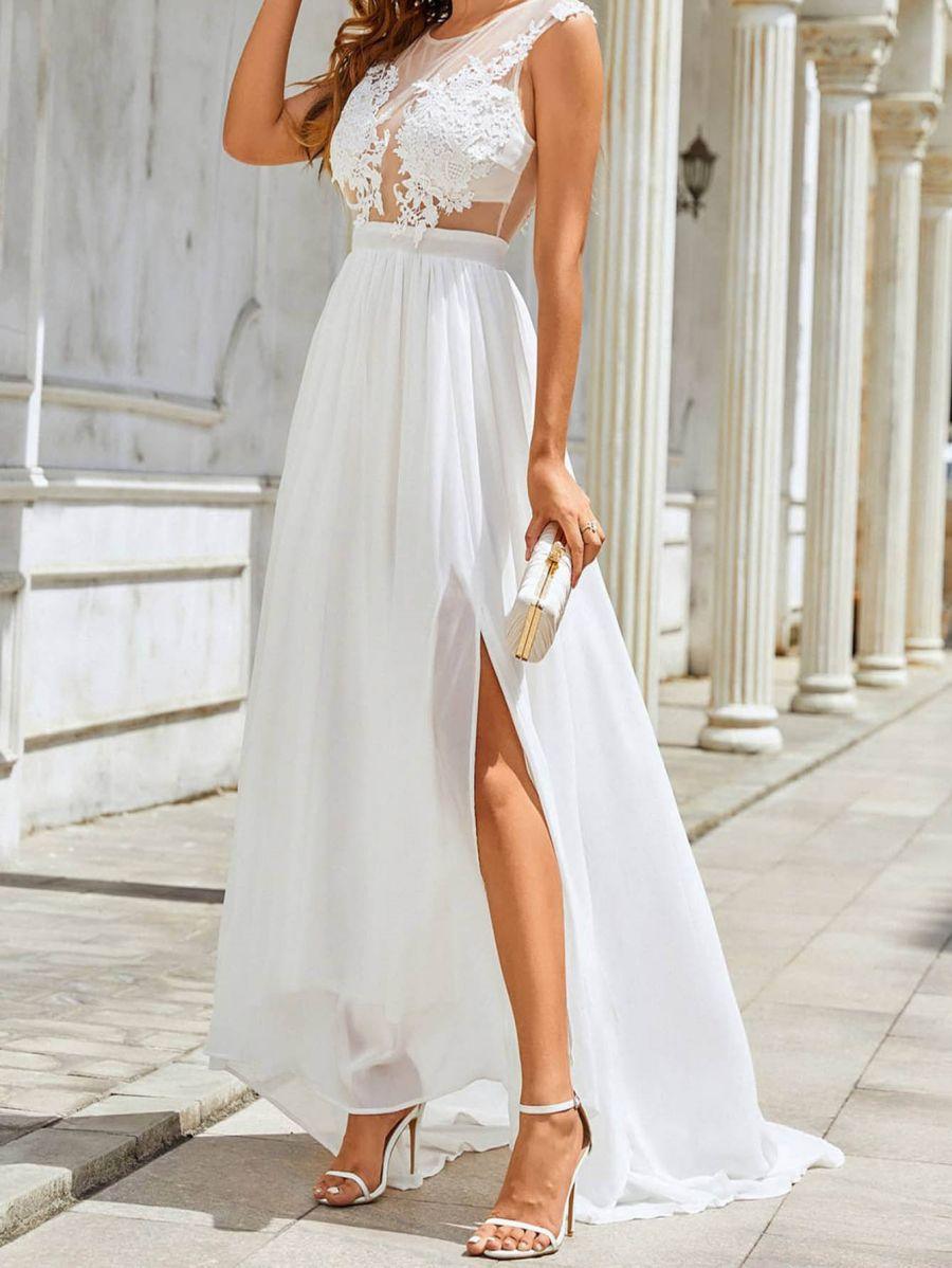 Chiffon Lace Trailing Wedding Large Swing Dress - Nioor