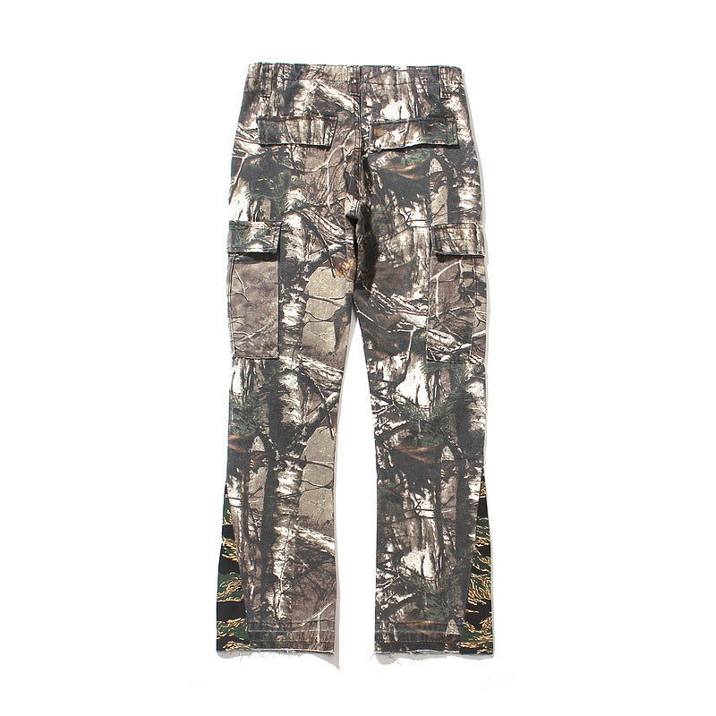 Men's Leaf Camouflage Stitching Flared Overalls