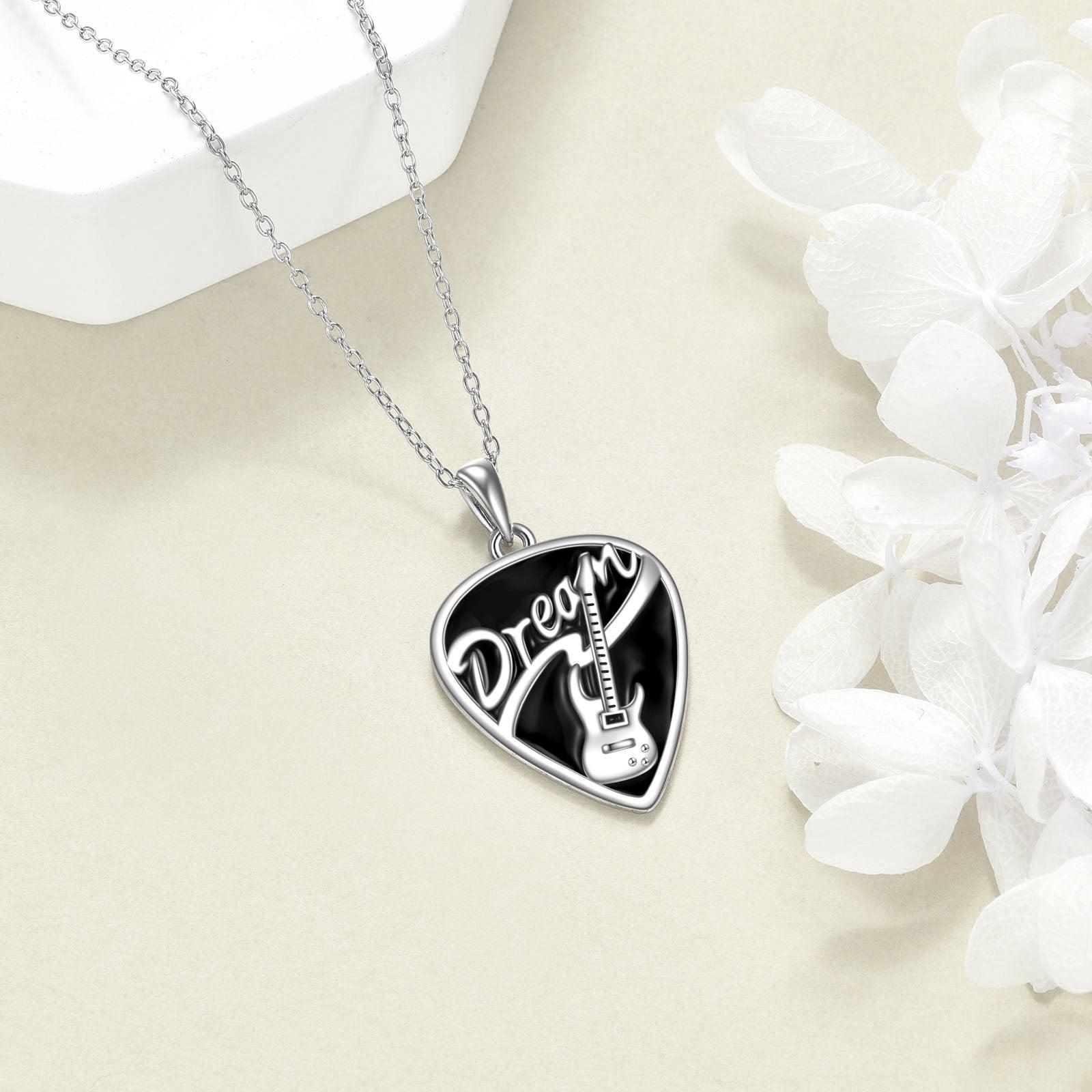 Sterling Silver Music Guitar Pick Pendant Necklace Jewelry Gifts for Women - Nioor