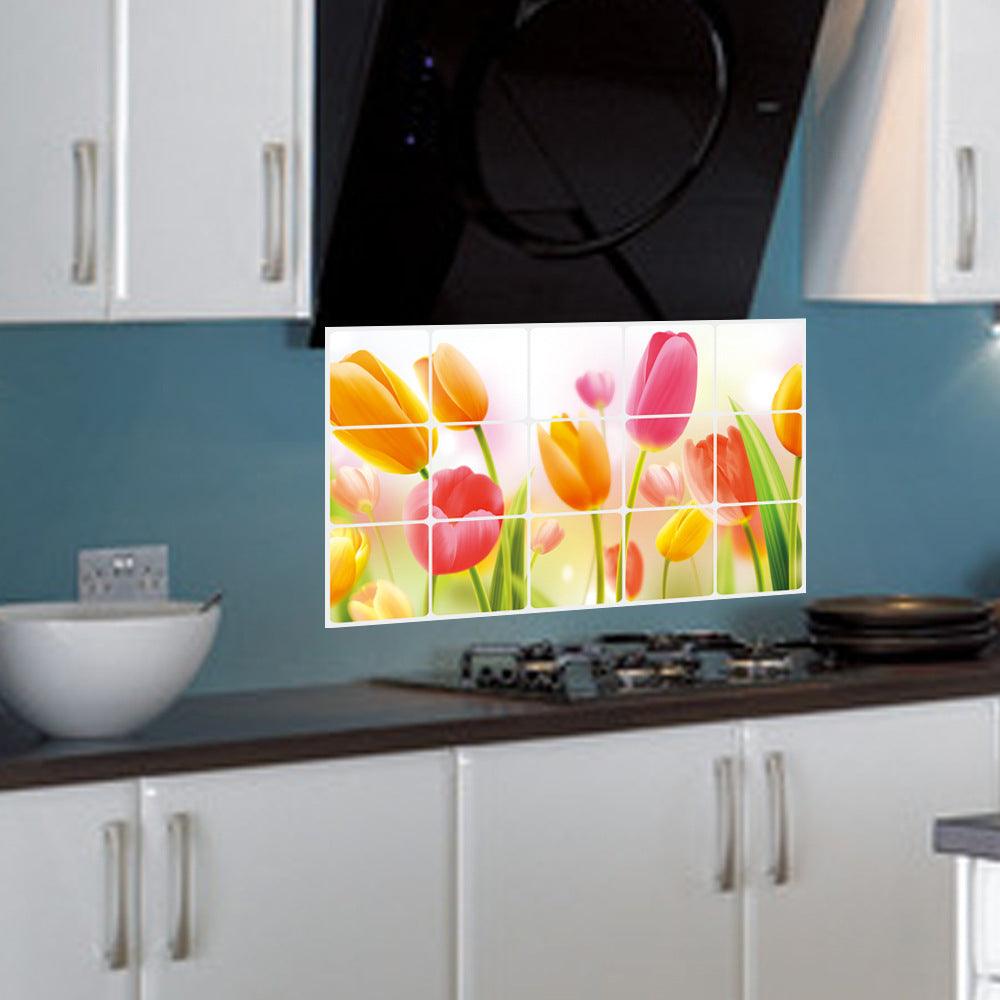 Tulip Flower Kitchen Stove Tile Glass Background Decoration Removable Wall Sticker - Nioor