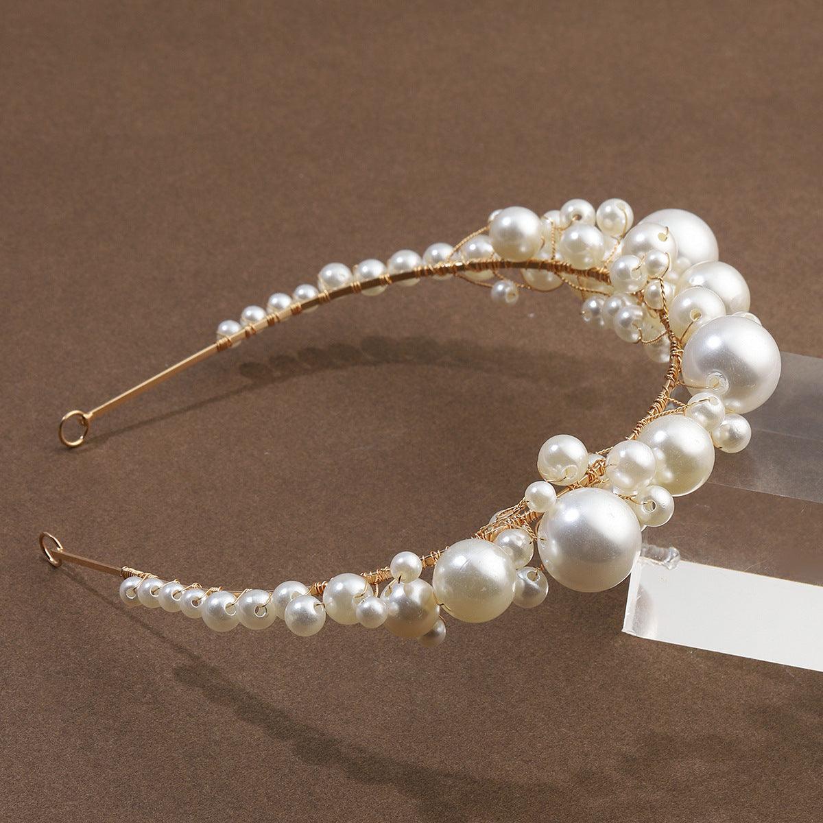 Retro Bridal Headdress Simple Pearl Headband - Nioor