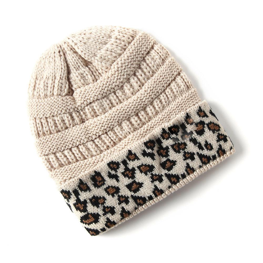 Beanie Women's Warm Leopard Print Knitted Hat Winter - Nioor