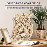 Robotime Rokr Creative DIY Toys 3D Owl Wooden Clock Building Block Kits For Children Christmas Gifts Home Decoration LK503 - Nioor