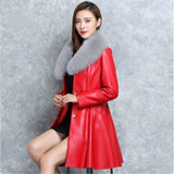 Women's Faux Fox Fur Collar Fur Coat - Nioor