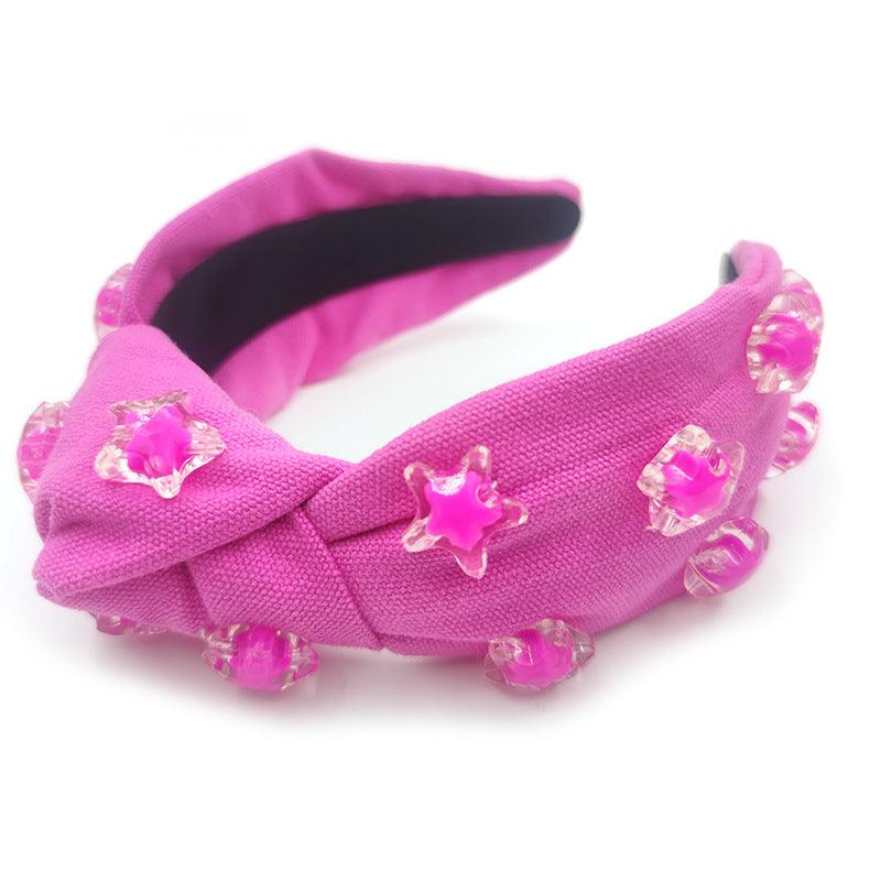 Cute Hairware Hand-stitched Five-pointed Star Solid Color Wide-brimmed Holiday Party Headband - Nioor