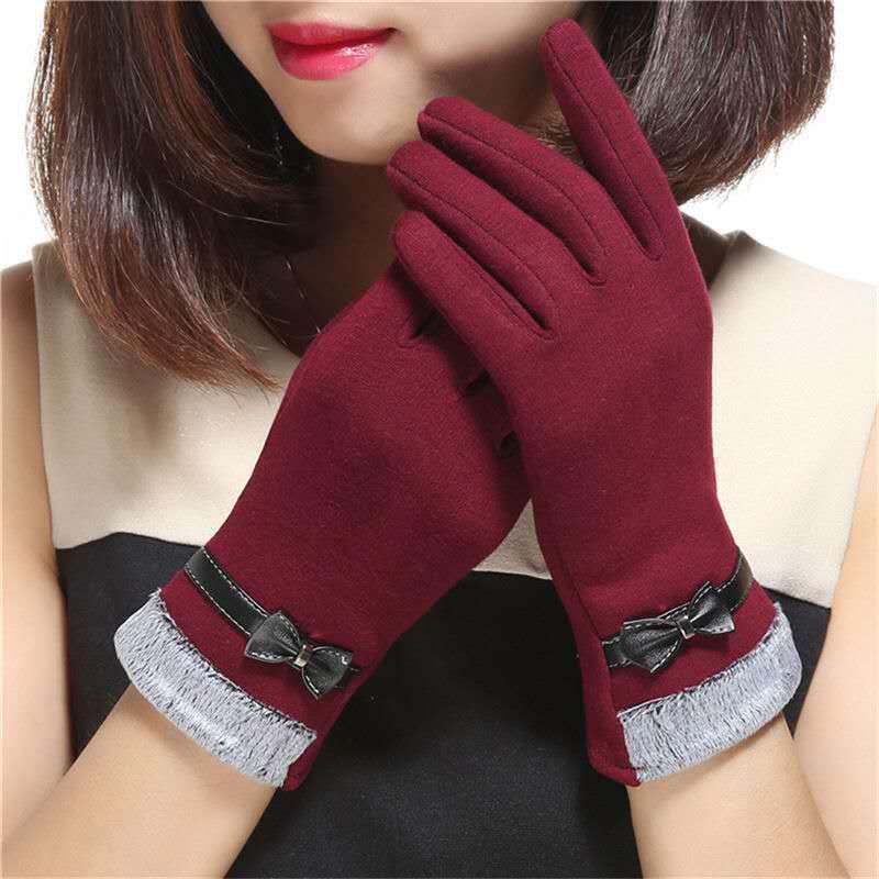 Women's Fashion Leisure Warm Bow Gloves - Nioor