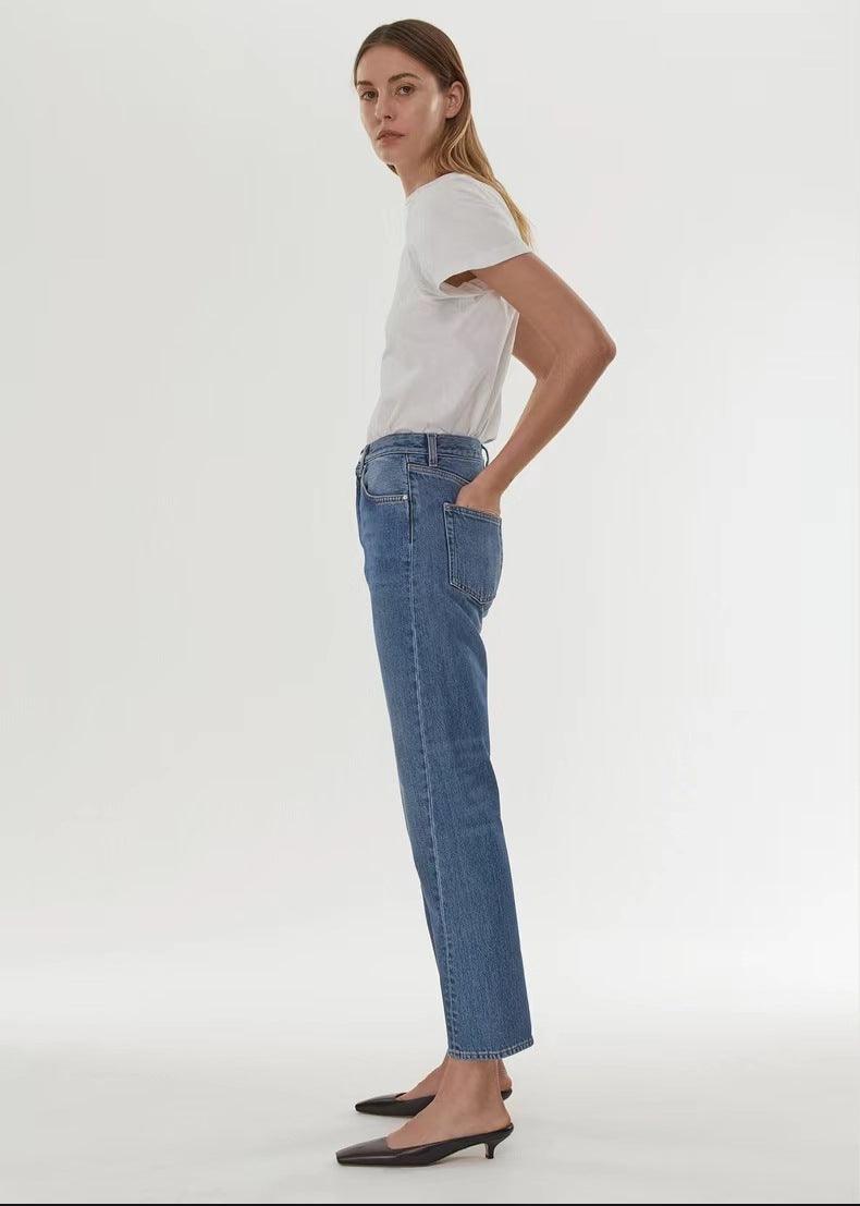 European And American High Waist Stretch Twisted Straight Cropped Jeans - Nioor