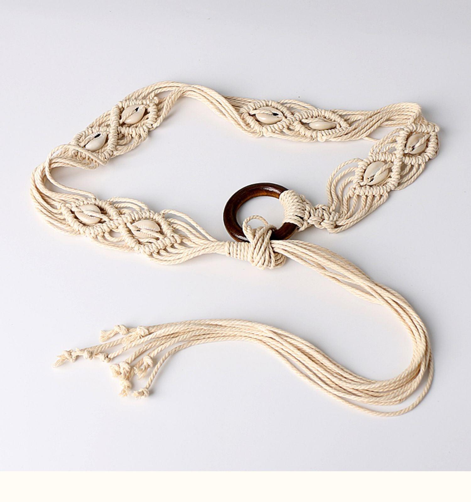 Ethnic Style Woven Wide Belt Women's Dress Casual All-match Decorative Tassels Rope Waist Chain Bohemian Accessories - Nioor