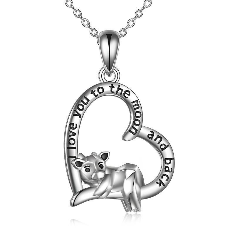 Sterling Silver Cow Heart Pendant Necklace for Women I Love You To The Moon And Back - Nioor