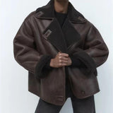 Faux Leather Double-sided Jacket European And American Locomotive Long Breasted Coat - Nioor