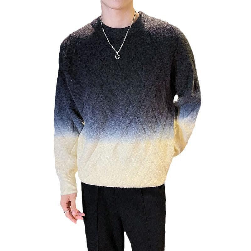 Men's Casual Retro Crew Neck Rhombus Tie-dyed Sweater - Nioor